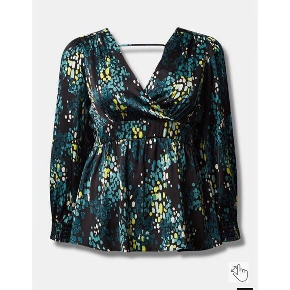 Torrid Satin Surplice Tie Cut Out Back Long Sleeve Blouse (Size  3) - Picture 2 of 6